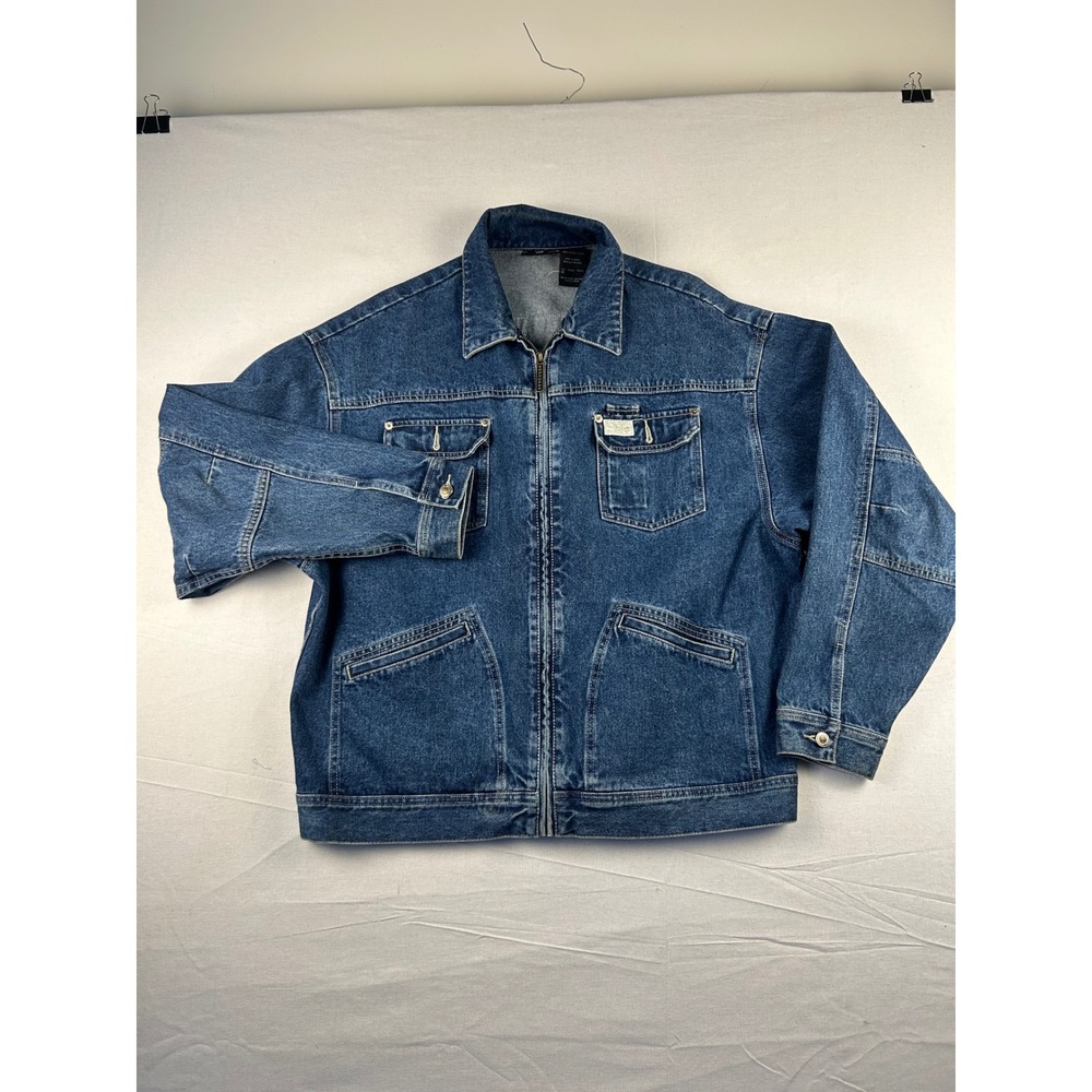 Rocawear Vintage Mens XL Blue Denim Full Zip Jacket Embroidered Logo Streetwear